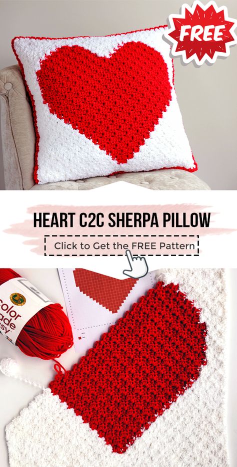 Crochet Valentines Pillow Cover, Heart C2c Crochet Pattern, Crochet Heart Cushion Free Pattern, C2c Crochet Heart Pattern Free, Valentine Crochet Blanket Patterns Free, Crochet Valentine Pillow, Crochet Valentines Pillow, Beginner C2c Crochet Pattern Free, C2c Pillow Crochet Free Pattern