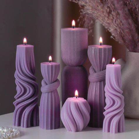 PRICES MAY VARY. Size and Design Varieties: our size is not large, please check the size carefully before buying, the package includes 6 differently styled decorative pillar candles, measuring between 1.97-6.89 inches/ 5-17.5 cm; This variety of sizes and designs serves beautiful visual effects and meets a wide range of your needs Aesthetic and Quality Material: our ribbed pillar aesthetic candles are made from quality soy wax with cotton wicks, ensuring a steady, safe, and delicate burn; Enjoy Swirl Aesthetic, Ribbed Candles, Bathroom Purple, Pillar Candle Decor, Candle Modern, Aesthetic Candle, Candles For Home, Purple Bathrooms, Decorative Candles