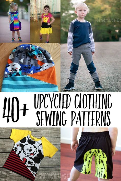 Use up your knit fabric scraps and sew one of these fun upcycled sewing patterns! Great upcycle potential with patterns and options for all ages. #sewing #upcycle Patchwork, Upcycled Kids Clothes, Upcycle Kids Clothes, Sewing Upcycle, Upcycled Sewing, Upcycle Kids, Patterns To Sew, Diy Vetement, Patterns Sewing