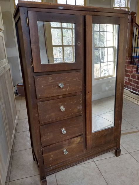 Upcycling, Restored Wardrobe, Chifforobe Makeover, Antique Armoire Makeover, Old Wardrobe Makeover, Repurposed Armoire Ideas, Antique Chifferobe, Diy Repurposed Furniture, Repurposing Furniture