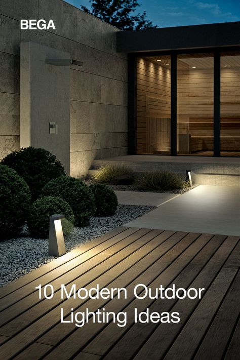 Finding the best exterior lighting for your outdoor living space is important for creating the right atmosphere and ambience. Using garden pathway lighting, floodlights, and wall fixtures to create comfortable illumination can enhance your outdoor entertainment area. Click to explore 10 modern outdoor lighting ideas! Outdoor Recessed Lighting, Exterior House Lights, Outside Lighting Ideas, Modern Exterior Lighting, Modern Landscape Lighting, Modern Garden Lighting, Outdoor Pathway Lighting, Modern Driveway, Garden Wall Lights