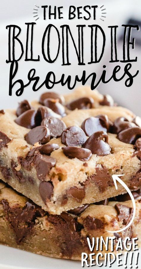 Chocolate Chip Blondies Recipe Classic, Blond Brownies With Chocolate Chips, Easy Chocolate Chip Brownies, Blondies With Chocolate Chips, Easy Dessert With Chocolate Chips, Blondes Dessert, Blondies Recipe Chocolate Chip, Blonde Brownies With Chocolate Chips, Easy Recipes With Chocolate Chips