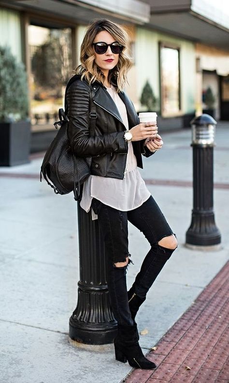 30+ Cool Leather Jacket Outfits Moda Rock, Jacket Outfit Women, Leather Jacket Outfits, Stil Inspiration, Urban Street Style, Modieuze Outfits, Outfit Trends, Leather Moto, 여자 패션