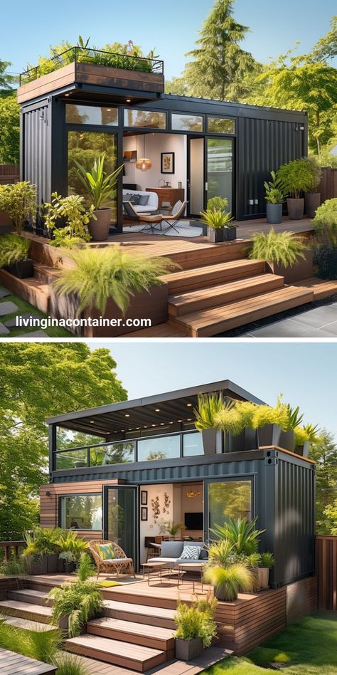 Step into the realm of contemporary design with these 40ft black container homes. Explore unique spaces that redefine urban living, all within the confines of a striking black container. 🏡🖤 #ContainerHomes #BlackBeauty #ModernDesign #shippingcontainerdesign #ecofriendlyhomes #tinyHomes #sustainableliving #containerarchitecture #repurposedcontainers #moderndesign #containerinteriors #diycontainerhomes #minimalistliving #containerhomeplans #offgridliving #customcontainerhomes Incredible Tiny Homes, Small Barn House, Farm Style House, Tiny Container House, Shipping Container Design, Aesthetic Cottage, Shipping Container Home Designs, Container Cabin, Office Apartment