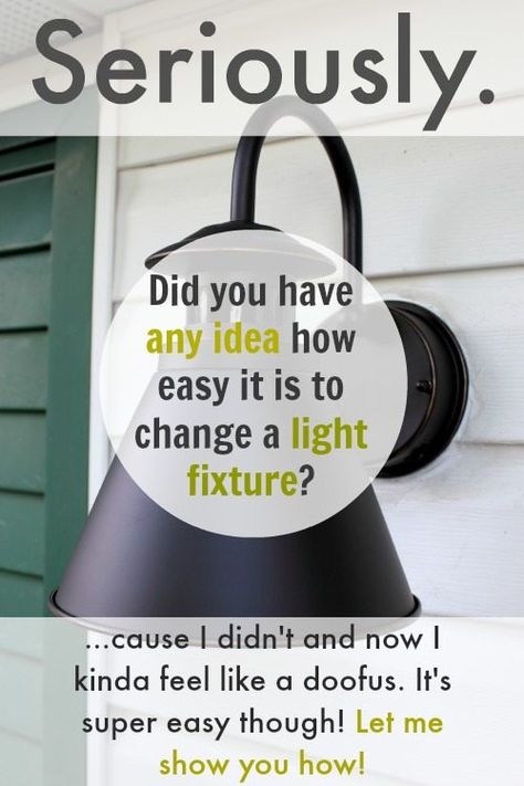 Changing a light fixture is like the easiest thing ever and makes you feel so accomplished! Great step-by-simple-step tutorial! Home Repairs, Casa Exterior, Home Fix, Up House, Diy Home Repair, Diy Home Improvement, Home Reno, Home Maintenance, Home Repair