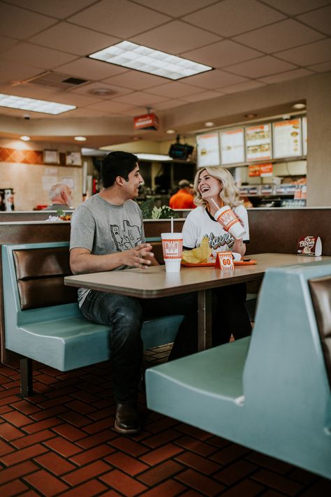 WHATABURGER PHOTOSHOOT | BEST PHOTOSHOOT IDEA EVER #meglawsonphotography #whataburger Whataburger Engagement Photos, Steak And Shake Photoshoot, Mcdonald’s Engagement Shoot, Fast Food Couple Photoshoot, Restaurant Couple Photoshoot, Fast Food Engagement Photos, Whataburger Photoshoot, In N Out Photoshoot, Restaurant Photoshoot Ideas