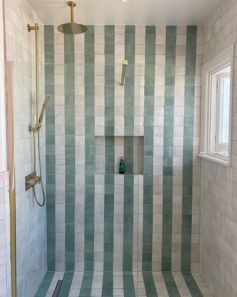 Mid Century Craftsman, Turner Pocock, Mid Century Tile, Craftsman Modern, Striped Tile, Small Bathroom Layout, Loft Bathroom, Small Bathroom Renovations, Small Bathroom Makeover