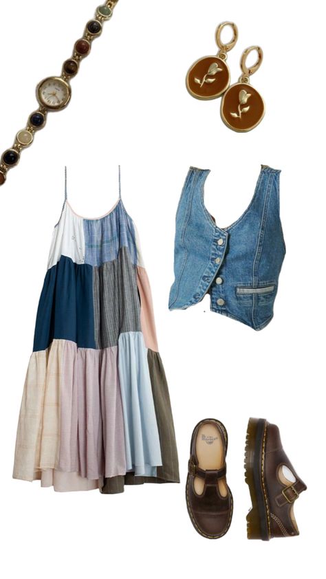 #outfit #style #fashion #outfitinspo #fit #thrifted #vintage #spring Summer Folk Outfit, Artsy Outfits Summer, Bau Outfits, Thrifting Outfits Summer, Boho 90s Outfits, Summer Outfits Eclectic, Eclectic Vintage Outfits, Girly Hippie Outfits, Summer Funky Outfits