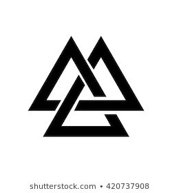 Triangle logo. Valknut is a Viking Age symbol, which representing Norse warrior culture. geometry. White background. Stock vector. Odin Triangle Tattoo, Nordic Triangle Tattoo, Viking Triangle Tattoo, Viking Symbols Tattoo, Valknut Tattoo Design, Tato Lingkaran, Vector Tattoo Design, Viking Triangle, Valknut Tattoo