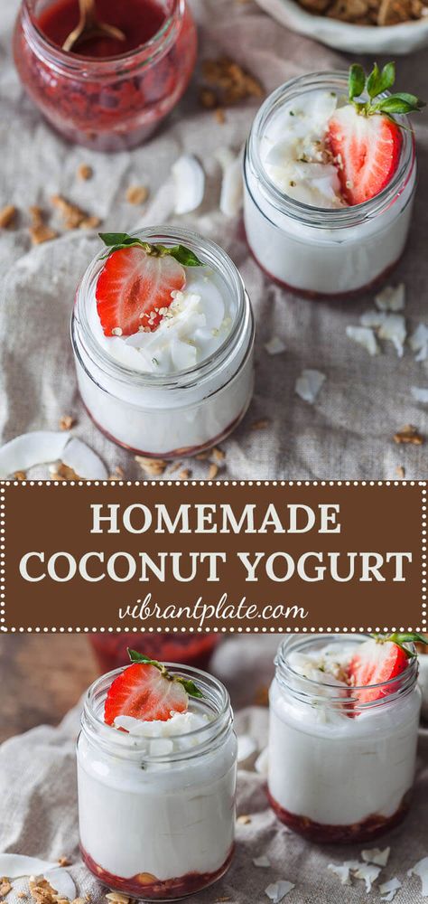 Probiotic Coconut Yogurt Recipe, Dairy Free Yogurt Recipe, Yogurt Recipes Breakfast, Vegan Yogurt Recipe, Homemade Coconut Yogurt, Yogurt Homemade, Dairy Free Lunch, Coconut Recipe, Coconut Milk Yogurt