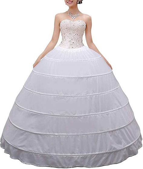 Women Crinoline Petticoat A-line 6 Hoop Skirt Slips Long Underskirt for Wedding Bridal Dress Ball Gown White at Amazon Women’s Clothing store Bridal Dresses Ball Gown, Ball Gown White, Wedding Bridal Dress, White Long Skirt, Dress Ball Gown, Hoop Skirt, Langer Rock, Under Dress, Gown Wedding