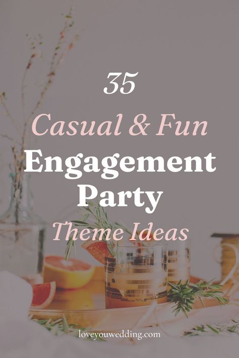 35 casual engagement party themes ideas to plan the perfect laid back engagement party! If you're looking for inspiration for your casual and affordable engagement party, you've come to the right place. Our guide is your ultimate resource for the best simple themes, ideas, décor, games, and more for a chill engagement party that everyone will love! Pink Themed Engagement Party, Engagement Party Buffet Ideas, Engagement Party Ideas Surprise, Engagement Party Fun Ideas, Small Engagement Party Themes, Engagement Party Ideas Diy Cheap, Engaged Decoration Ideas, Open House Engagement Party, Love Is Sweet Engagement Party