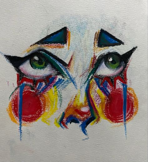 Konst Designs, Clown Paintings, 얼굴 드로잉, I Am An Artist, Fantasy Worlds, Round Eyes, Oil Pastel Art, Deep Meaning, Fete Anime