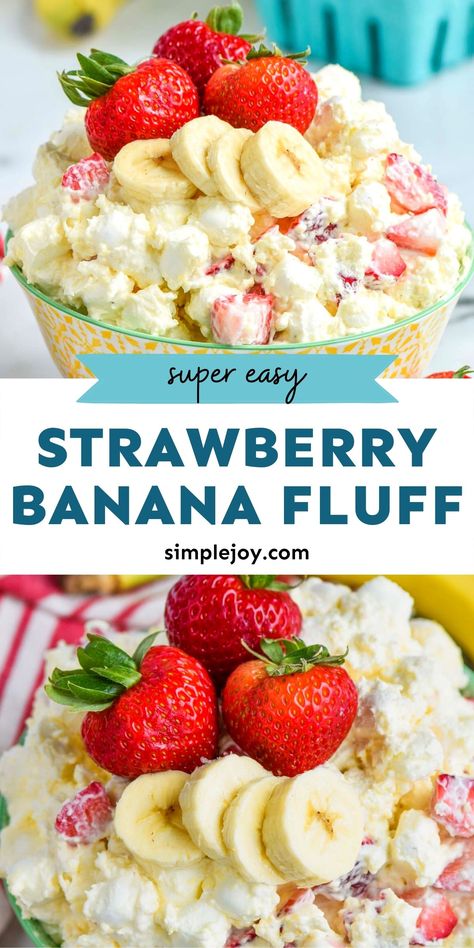 Strawberry Banana Fluff Salad, Banana Fluff Salad, Banana Fluff, Bbq Deserts, Banana Fruit Salad, Marshmallow Salad, Desserts Easy No Bake, Summer Desserts Easy Healthy, Cookout Desserts