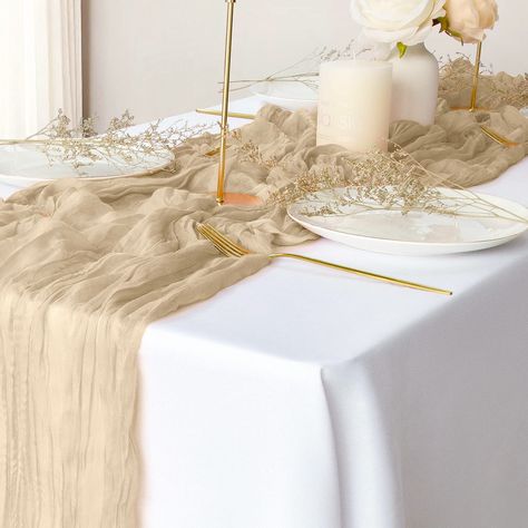 PRICES MAY VARY. 🎀Extra Long Table Runners: Package includes 2 pieces beige table runners with wrinkle, 35” width and 120” length, each 10 feet long enough to fit most occasions decorations. 🎀Premium Material: Our cheesecloth table runners are made of natural cotton gauze and the fabric is soft and as light as a butterfly wing. 🎀Stylish Table Decor: Give your table a rustic and gorgeous look with our cheese cloth table runner. Display boho atmosphere by adding flowers, plants, candles to crea Long Table Runners, Extra Long Table, Cheese Cloth Table Runner, Cheese Cloth Table, Extra Long Table Runners, Wedding Cheese, Gauze Table Runner, Birthday Party Photography, Farmhouse Table Runners