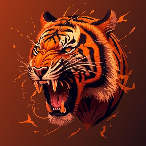 Roaring tiger head vector illustration | Premium Vector #Freepik #vector #tiger-claw #fierce #tiger-background #tiger Tiger Head Illustration, Tiger Roaring Tattoo, Tiger Roaring Drawing, Tiger Wallpaper Hd, Tiger Head Drawing, Tiger Wallpaper Iphone, Background Tiger, Tiger Background, Indian Tiger