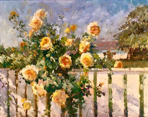 Pale Yellow Roses, Rose Impressionism, Yellow Painting Aesthetic, Yellow Rose Aesthetic, Yellow Roses Aesthetic, Yellow Scenery, Monet Art, Monet Paintings, I Wish I Was