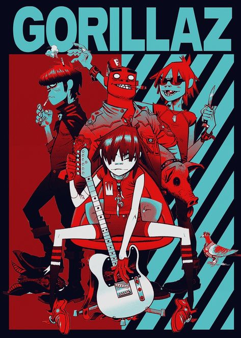 Gorillaz Poster, Rock Poster Art, Rock Band Posters, Gorillaz Art, Vintage Music Posters, Band Rock, Posca Art, Music Poster Design, Picture Collage Wall