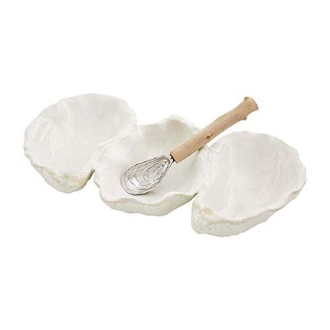 PRICES MAY VARY. 2-piece set. Life-like stoneware oyster triple dip dish arrives with metal and driftwood spoon. Size: 10.25" x 5.5" Oyster Dip, Gold Champagne Bottle, Pie Dip, Oyster Roast, Chip And Dip Sets, Cocktail Sauce, Bottle Toppers, Dip Bowl, Oyster Shells