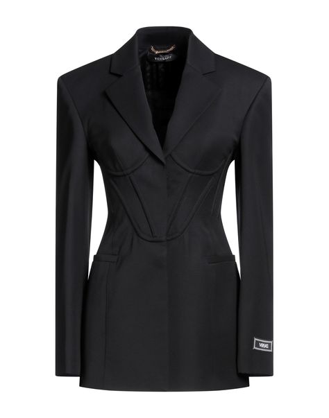 cool wool, brand logo, solid color, lapel collar, single-breasted , long sleeves, fully lined, snap buttons fastening, multipockets, single-breasted jacket , Color: Black , Size: 4 Fresco, Versace Jacket Women, Versace Blazer, Versace Jacket, Versace Shorts, Simple Casual Outfits, Party Mode, Style Formal, Single Breasted Jacket