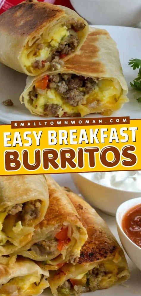 Breakfast Burrito Recipe Sausage, Easy Breakfast Burrito Recipe, Easy Breakfast On The Go, Best Breakfast Burritos, Sausage Peppers Onions, Easy Breakfast Burritos, Breakfast Tortilla, Grill Breakfast, Freezer Breakfast Burritos