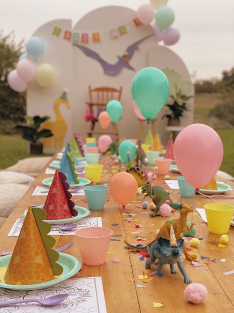 Dinosaur Decorations Party, Dino First Birthday, Birthday On A Budget, Dinosaur Backdrop, Dinasour Birthday, Dinosaur Decorations, Dino Birthday Cake, Birthday Setup, Decorations Party Ideas