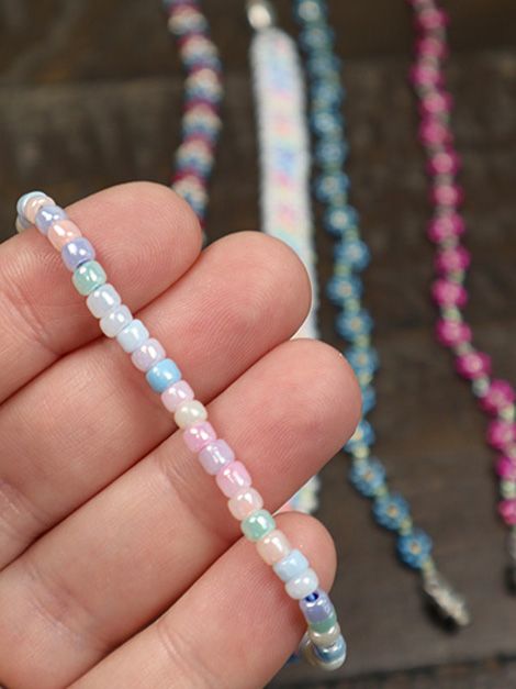 How to Make a Seed Bead Bracelet: 4 Tutorial Options - Hands That Bless Making Seed Bead Bracelets, Elastic Seed Bead Bracelets Diy, Beaded Anklets Diy Tutorials, Simple Seed Bead Bracelets, Diy Seed Bead Bracelet Tutorials, How To Make Seed Bead Bracelets, Beaded Anklets Diy, Diy Seed Bead Bracelet, Seed Bead Bracelet Tutorial