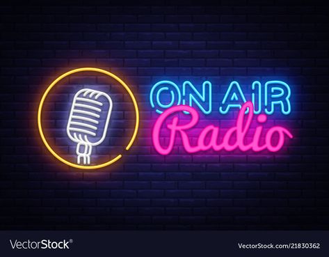 Neon Logo Ideas, Radio Illustration, On Air Radio, Neon Vector, On Air Sign, Art Vector Illustration, Music Cover Photos, Radio Design, Led Logo