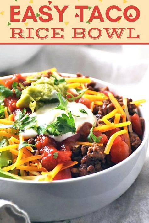 Essen, Easy Taco Rice, Taco Rice Bowl, Meals Mexican, Taco Bowl Recipe, Taco Rice, Healthy Bowls Recipes, Rice Bowls Recipes, Healthy Bowls