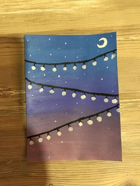 Tela, Paintings With Lights In Them, Easy Night Sky Painting, Night Sky Painting Easy, Easy Painting For Kids, Kids Canvas Painting, Nighttime Sky, Shadow Painting, Night Sky Painting