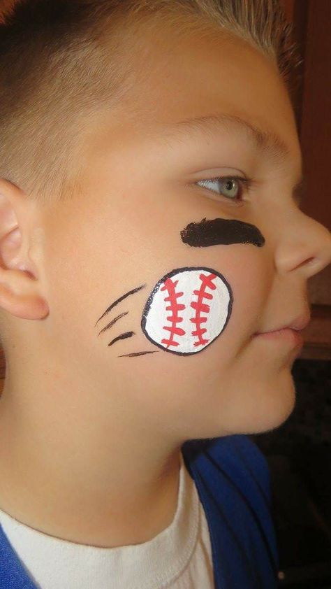 Sports Day Baseball Cubs Face Paint #cubs #baseball ⚾💙❤ Animal Face Paintings Easy, Face Painting Easy Simple, Boy Face Paint Ideas, Face Painting Beginners, Quick Face Painting Ideas For Kids, Simple Face Painting Ideas For Kids, Sports Face Paint, Baseball Face Paint, Easy Face Painting Ideas For Kids