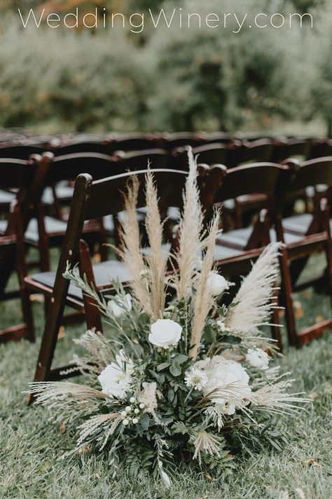 Fall Vineyard Wedding, Fall Vineyard, Elegant Fall Wedding, Ceremony Aisle, Wedding Isles, Aisle Flowers, Fall Floral Arrangements, Pampas Gras, Grass Wedding