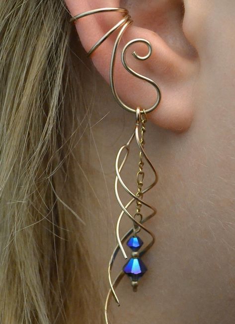 Ear Wraps, Ear Cuff Jewelry, Bijoux Art Nouveau, Crystal Hanging, Pierced Ear, Idee Cosplay, Wire Jewelry Designs, Ear Wrap, 12 Pm