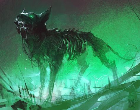 Undead Wolf Ghost Dog Fantasy Art, Skeleton Dog Art, Dragon Skeleton Art, Ghost Dog Art, Decaying Art, Hell Hound Art, Ghost Dog Drawing, Dog Fantasy Art, Dog Ghost