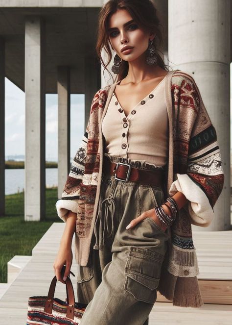 Bohemian Clothes Aesthetic, Boho Artist Style, Boho Urban Outfits, Trending 2024 Fashion, Boho Winter Outfits Bohemian, Curvy Boho Outfits, Free Spirited Outfits, Modern Bohemian Fashion, Bohemian Work Outfit