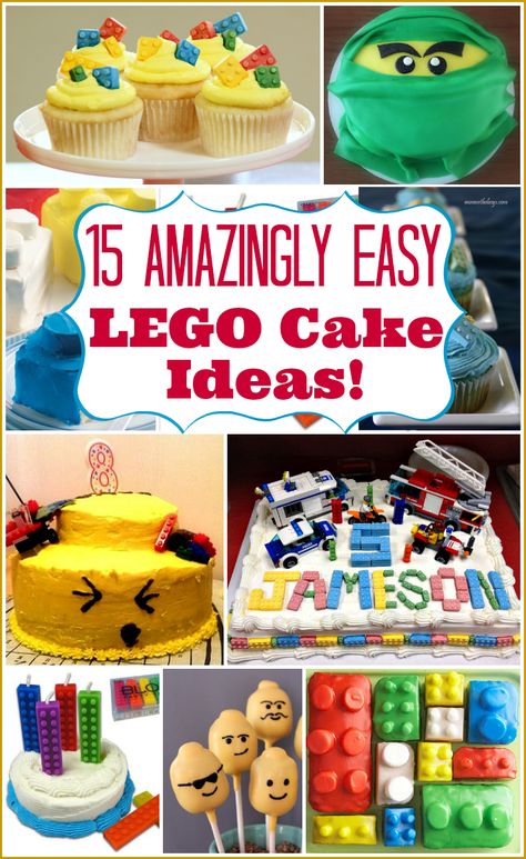 15 seriously cool, amazingly easy #LEGO cakes rounded up by @Marybeth Hamilton @ BabySavers.com. Lego Birthday Cakes, Lego Cake Ideas, Easy Lego Cake, Lego Cake Pops, Lego Movie Birthday, Lego Cupcakes, Lego Birthday Cake, Lego Cake, Lego Birthday Party