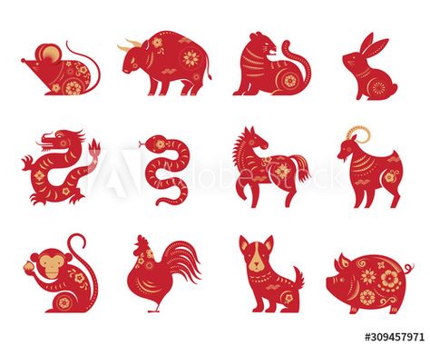 12 Chinese Zodiac Signs, Symbols Illustration, Zodiac Signs Animals, Chinese New Year Zodiac, Zodiac Signs Meaning, Zodiac Signs Chart, Zodiac Years, Chinese New Year Crafts, Year Of The Monkey