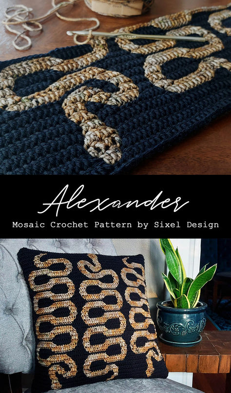 This snake pattern was named after our family pet, a ball python named Alexander. Pattern includes 2 charts, head first and tail first, with instructions for customizing the snake sizes. You can also use the charts to create anything from pillows to blankets, placemats, rugs, clothes and more!  #mosaiccrochet #crochetpattern #snakepattern #snakecrochet #ballpython #sixeldesign Snake Crochet Blanket, Amigurumi Patterns, Couture, Crochet Reptile Hammock, Surface Crochet Designs, Crochet Decorative Stitches, Snake Granny Square, Crochet Color Patterns, Snake Cross Stitch Pattern