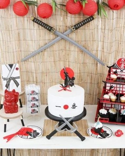 How to create a kickin' backdrop and dessert table for a Martial Arts Kid's Party - perfect for birthdays or belt ceremony celebrations. Get details now at fernandmaple.com. Martial Arts Party Ideas, Martial Arts Themed Birthday, Samurai Party Ideas, Samurai Birthday Party, Martial Arts Birthday Party Ideas, Martial Arts Birthday Party, Karate Theme Birthday Party, Karate Birthday Party Ideas, Karate Decorations