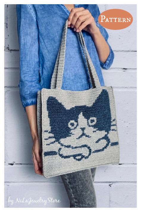 Crochet Cat Bag Pattern, Crochet Cat Bag Pattern Free, Bag Crochet Pattern Free, Cat Bag Crochet, Cat Bag Pattern, Cat Pattern Crochet, Kat Haken, Crochet Pixel, Bag Pattern Crochet