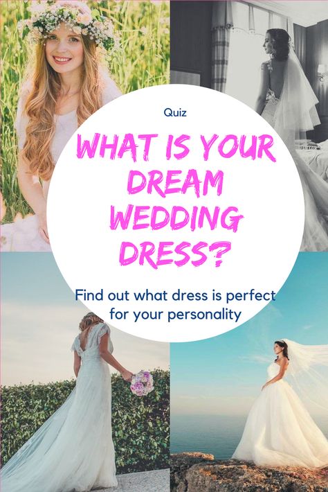 Let's be honest, most women dream about their perfect wedding dress since they were little girls. Find out what dress is perfect for your personality and silhouette by taking this quiz. Wedding Dress Quizzes, Wedding Dresses Quiz, Dress Quizzes, Wedding Dress Quiz, Wedding Quiz, Dress Quiz, Wedding Dress Topper, Yass Queen, Bohemian Style Wedding Dresses