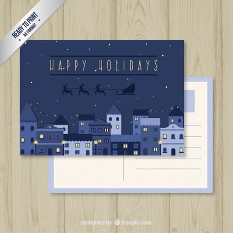 Educational Crafts, Waterfall Card, Happy New Year Vector, Waterfall Cards, Holiday Postcards, Christmas Postcard, Christmas Vectors, Holiday Design, Blue Tones