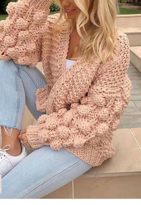 Chunky Knit Sweaters, Hand Knit Cardigan, Oversized Sleeves, Knitted Design, Womens Sweaters, Knit Sweaters, Chunky Cardigan, Pink Brand, Knitted Cardigan