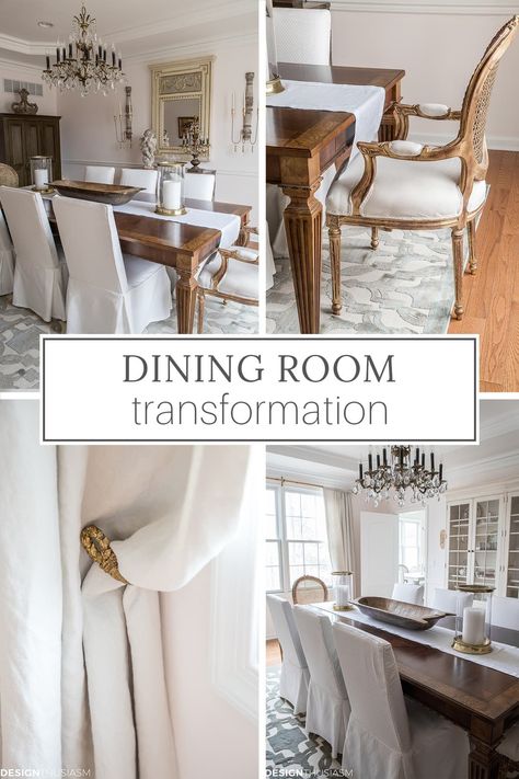 Ever want to update a room without spending a lot of money?  Here’s how I transformed my dining room without replacing the furniture. Built In Cabinets Dining Room, Traditional Modern Dining Room, Updated Traditional Dining Room, Country French Dining Room, Antique Dining Room Sets, Parisian Dining Room, Traditional Dining Room Sets, Antique Dining Room Furniture, Formal Dining Room Table