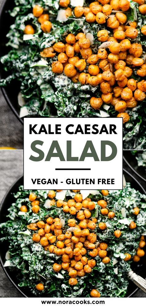 Essen, Ceaser Salad Recipe, Vegan Ceasar Salad, Kale Cesar Salad, Chickpea Croutons, Kale Salad Dressing, Vegan Caesar Dressing, Nora Cooks, Vegan Caesar Salad