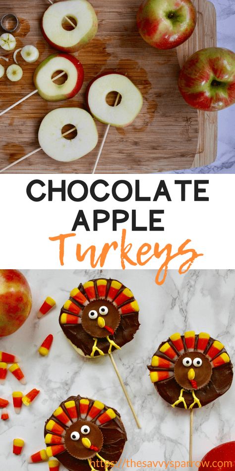 These cute apple donut turkeys make the perfect cute Thanksgiving snacks for kids. Take these Thanksgiving snacks to kids' schools for a fun and easy treat! Fall Classroom Party Ideas, Thanksgiving Snacks For Kids, Turkey Snacks, Apple Donut, Apple Turkey, Chocolate Turkey, Thanksgiving Desserts Kids, Thanksgiving Snacks, Apple Donuts