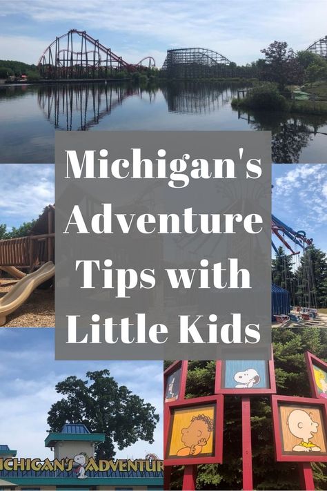 Michigan's Adventure amusement park with little kids, with theme park travel planning ideas, money saving tips, rides, play areas, location, parking, Fast Lane, touring plans, and gluten free dining options. Muskegon Michigan, Usa Places To Visit, Michigan Adventures, Adventure Theme, Play Areas, Travel Safety, Travel Money, Family Road Trips, Adventure Park