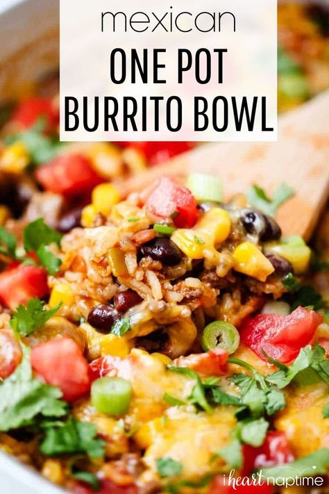 One Pot Burrito Bowls, Easy Yummy Recipes For Dinner, Fajita Beef Recipes, Quick And Easy Work Lunch Ideas, Make A Head Meals, Iheartnaptime Recipes, One Pot Burrito Bowl, One Pot Meals Healthy, One Pot Burrito