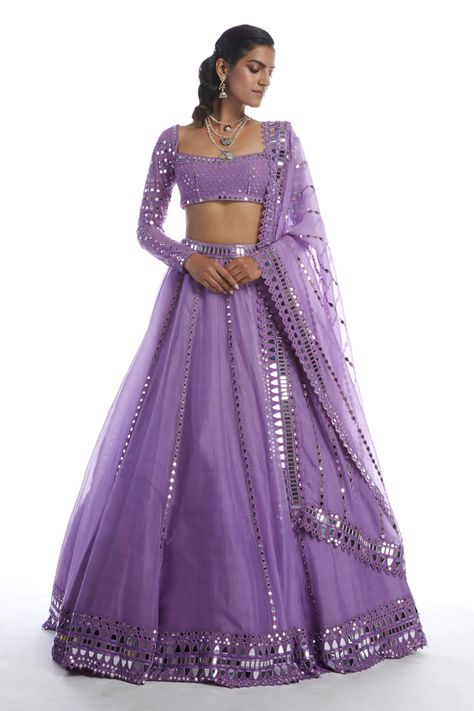 Balayage, Kali Lehenga, Lavender Lehenga, Vani Vats, Purple Lehenga, Mirror Work Blouse, Organza Lehenga, Lehenga Designs Simple, Indian Outfits Lehenga