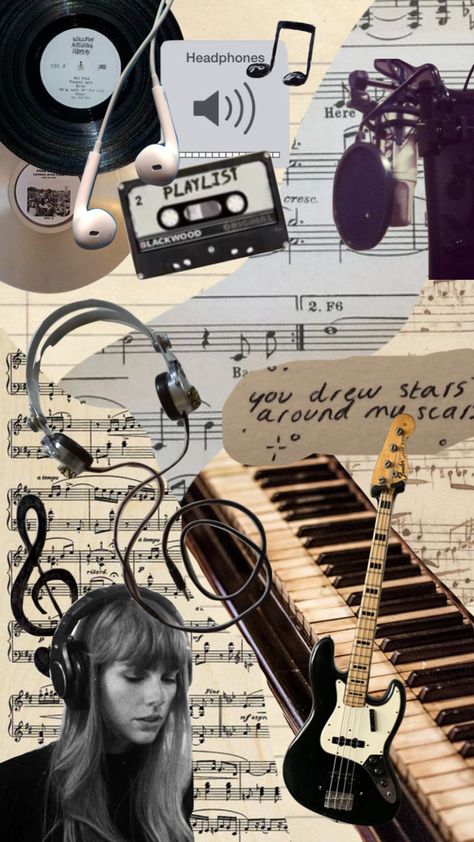 Music Room Art, Music Notes Tattoo, Iphone Wallpaper Music, Collage Moodboard, Collage Kunst, Collage Drawing, Aesthetic Music, Music Collage, Music Motivation